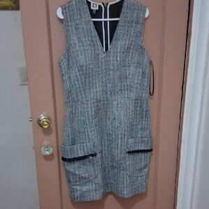 Classic Tweed Shift Dress in Black & White